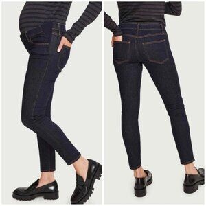 Hatch NEW The Slim Maternity Jeans Ankle Dark Blue Side Stretch Panels Denim